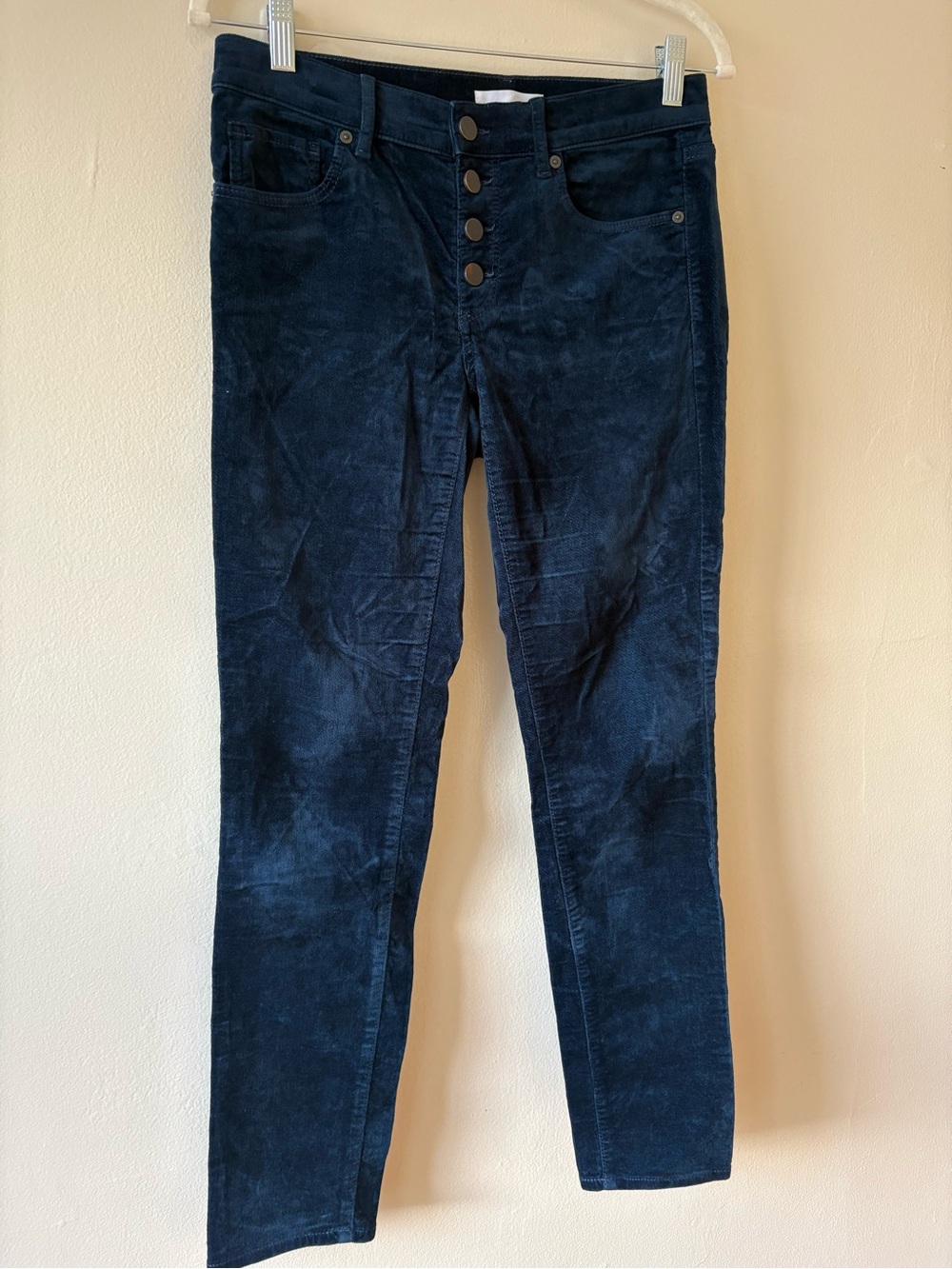 LOFT Navy Blue Corduroy Skinny Jeans with Button-Fly